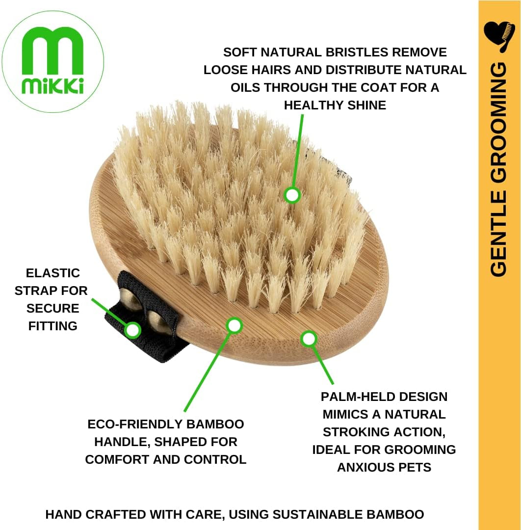 Bamboo Bristle Palm Brush for Gentle Grooming, for Dog, Cat, Puppy with Short Hair Smooth Coats, Handmade from Natural Sustainable Bamboo, Brown
