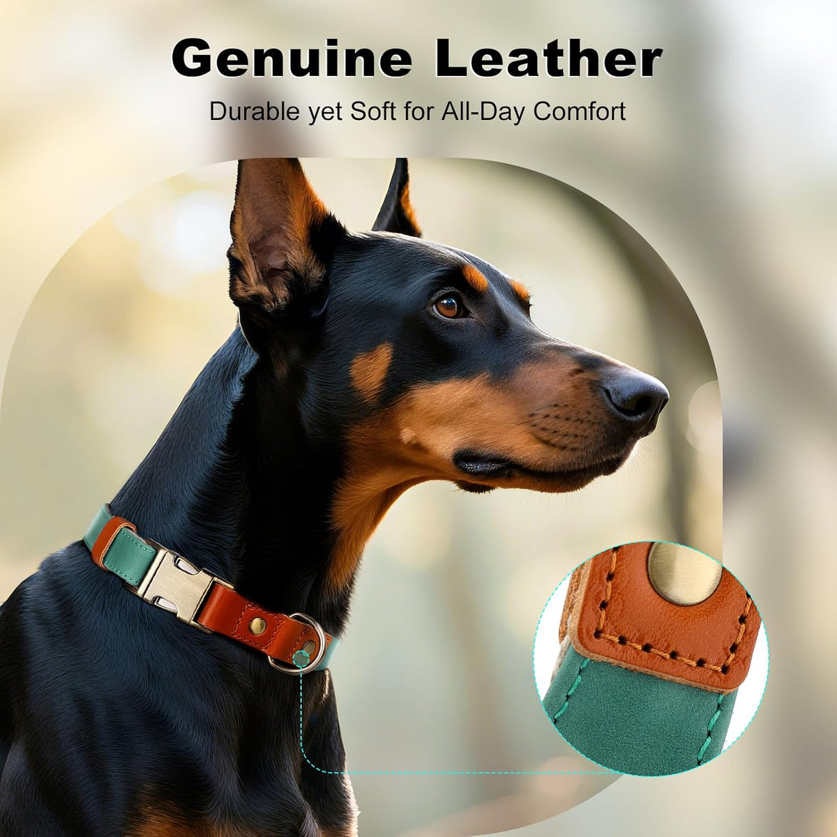 Genuine Leather & Hemp Dog Collar, Adjustable, Gentle & Stylish