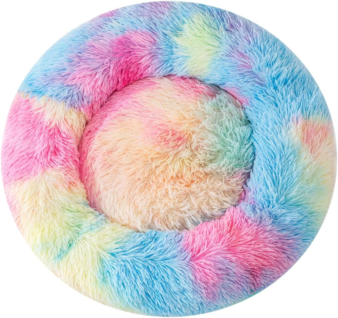 Indoor Donut Bed for Cats and Dogs Plush Soft Fluffy Faux Fur Cat Cave Bunny Bed Non-Slip Bottom Pet Beds Bunny Pillow for Small Puppies Rabbit Pillow with 3Kg Pet