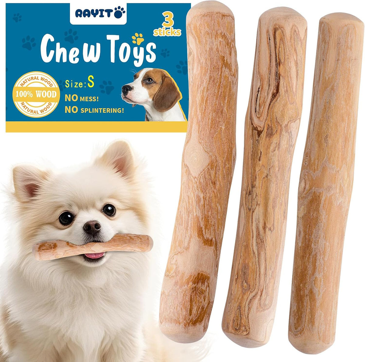 3 Pack Coffee Wood Dog Chew Toy - S, Dogs Chew Toys