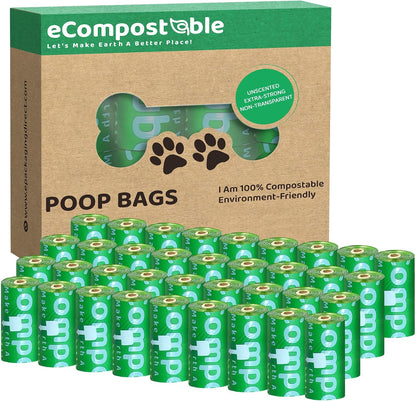 Eco-Friendly Poop Bags Compostable Cat Poop Bags - 360 Count (24 Roll) Unscented, Leak-Proof, Compostable Waste Bags for Dogs & Cats, 23X33Cm Green