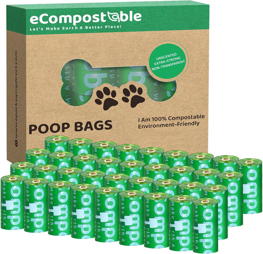 Eco-Friendly Poop Bags Compostable Cat Poop Bags - 360 Count (24 Roll) Unscented, Leak-Proof, Compostable Waste Bags for Dogs & Cats, 23X33Cm Green
