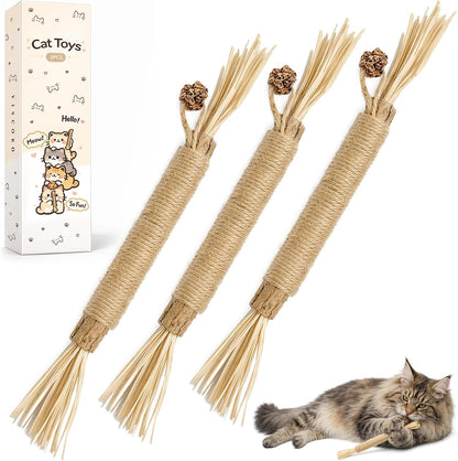 3PCS Cat Silvervine Chew Sticks,Cat Teeth Nip Cleaning Catnip Toys，Toys for Indoor Cats Kitten Teething and Stress Christmas and Birthday Gifts for Your Pet
