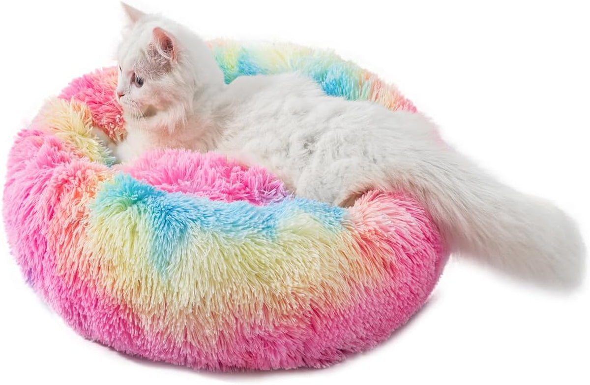 Indoor Donut Bed for Cats and Dogs Plush Soft Fluffy Faux Fur Cat Cave Bunny Bed Non-Slip Bottom Pet Beds Bunny Pillow for Small Puppies Rabbit Pillow with 3Kg Pet