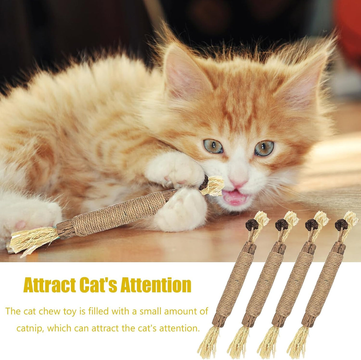 6 Pcs Natural Silvervine Sticks Kitten Teething Toys,Natural Cat Teeth Nip Cleaning Teeth,Chew Catnip Chew Toys,Naturalcat Chew Toys for Indoor Catteeth Cleaning Kitten Teething and Stress Release