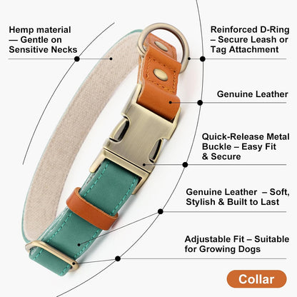 Genuine Leather & Hemp Dog Collar, Adjustable, Gentle & Stylish