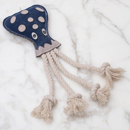 Eco Leather Otto Octopus Dog Toy - Durable Double Stitched Chew Toy with Natural Jute Filling & Cotton Lining - Eco-Friendly Interactive Toy with Rope Tentacles for Fetch, Play & Teeth Cleaning