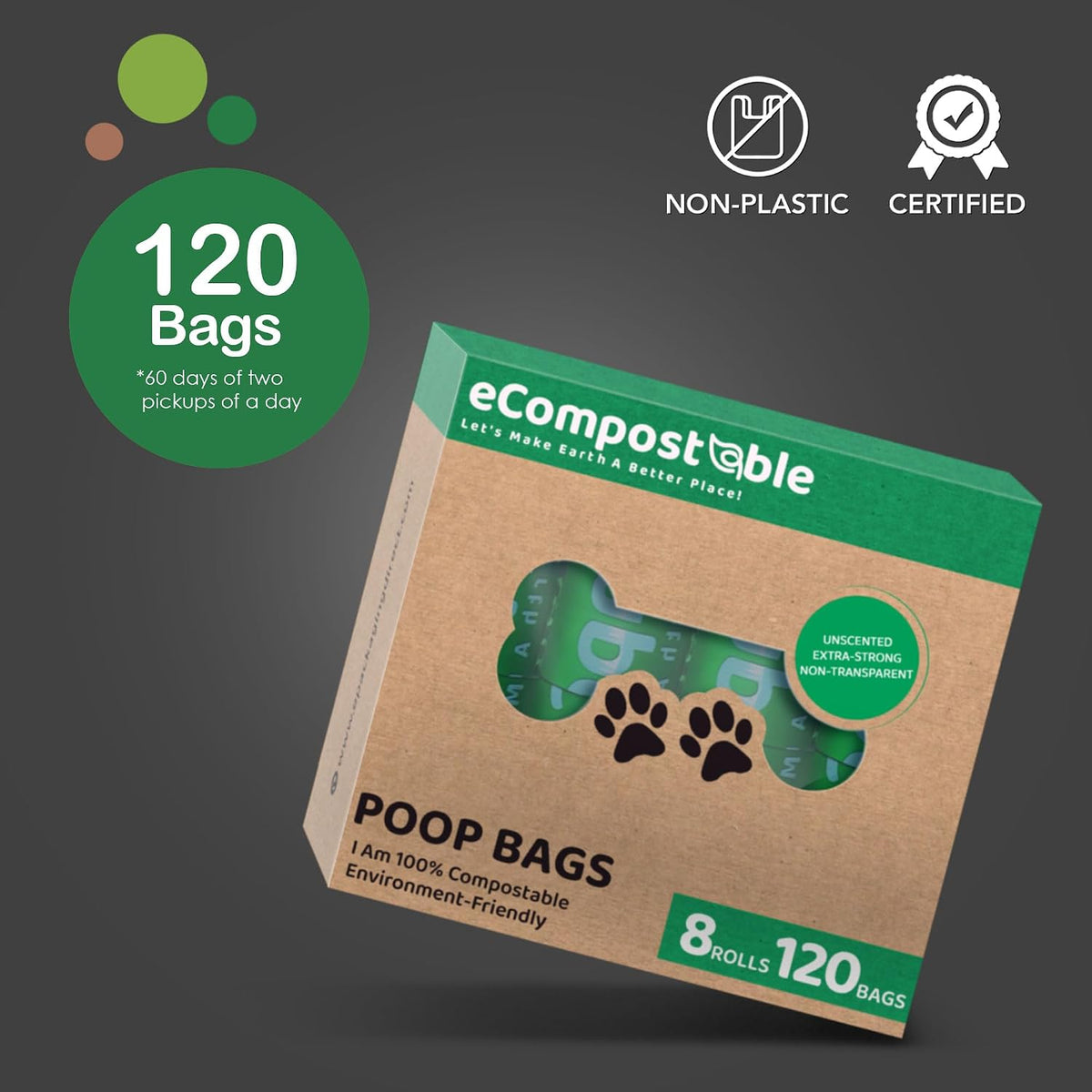 Eco-Friendly Poop Bags Compostable Cat Poop Bags - 360 Count (24 Roll) Unscented, Leak-Proof, Compostable Waste Bags for Dogs & Cats, 23X33Cm Green