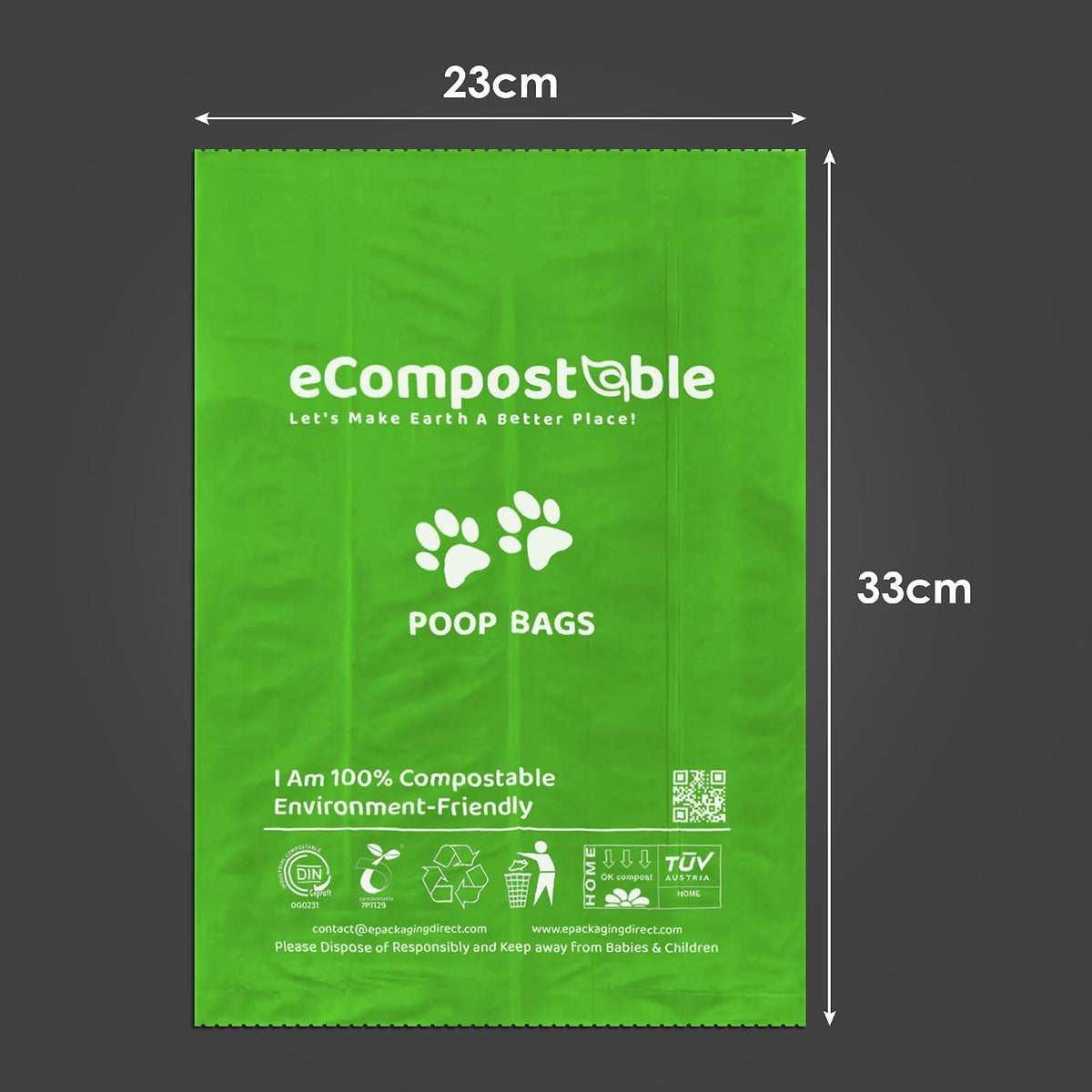 Eco-Friendly Poop Bags Compostable Cat Poop Bags - 360 Count (24 Roll) Unscented, Leak-Proof, Compostable Waste Bags for Dogs & Cats, 23X33Cm Green