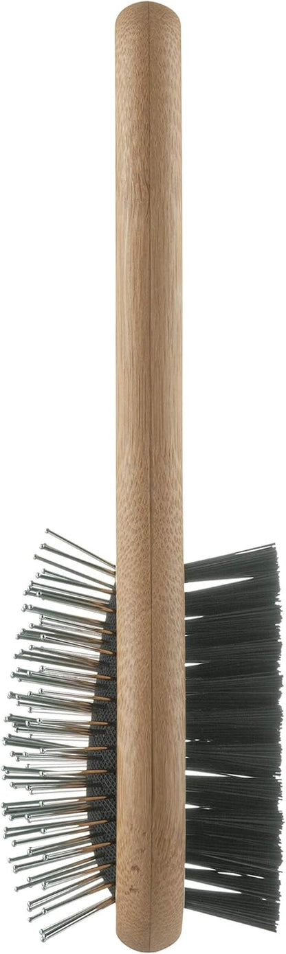 Bamboo Combi Brush, for Grooming Dog, Cat, Puppy with Smooth Short and Medium Hair Coats, Handmade from Natural Sustainable Bamboo, Small,Brown