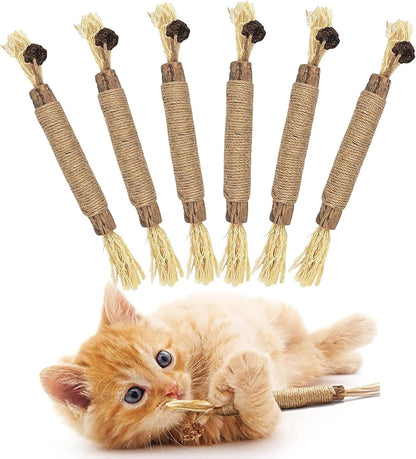 6 Pcs Natural Silvervine Sticks Kitten Teething Toys,Natural Cat Teeth Nip Cleaning Teeth,Chew Catnip Chew Toys,Naturalcat Chew Toys for Indoor Catteeth Cleaning Kitten Teething and Stress Release