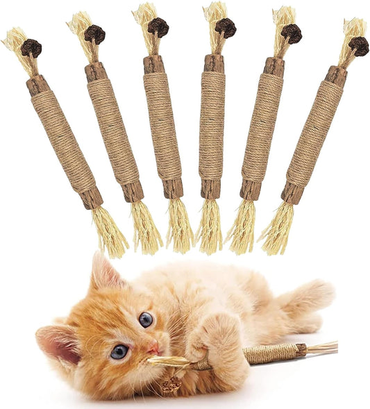 6 Pcs Natural Silvervine Sticks Kitten Teething Toys,Natural Cat Teeth Nip Cleaning Teeth,Chew Catnip Chew Toys,Naturalcat Chew Toys for Indoor Catteeth Cleaning Kitten Teething and Stress Release