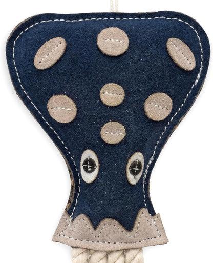 Eco Leather Otto Octopus Dog Toy - Durable Double Stitched Chew Toy with Natural Jute Filling & Cotton Lining - Eco-Friendly Interactive Toy with Rope Tentacles for Fetch, Play & Teeth Cleaning