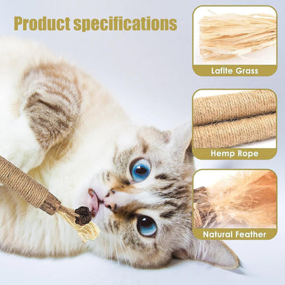 6 Pcs Natural Silvervine Sticks Kitten Teething Toys,Natural Cat Teeth Nip Cleaning Teeth,Chew Catnip Chew Toys,Naturalcat Chew Toys for Indoor Catteeth Cleaning Kitten Teething and Stress Release