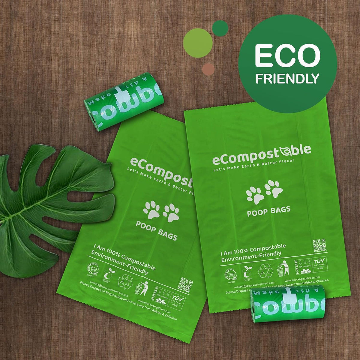 Eco-Friendly Poop Bags Compostable Cat Poop Bags - 360 Count (24 Roll) Unscented, Leak-Proof, Compostable Waste Bags for Dogs & Cats, 23X33Cm Green