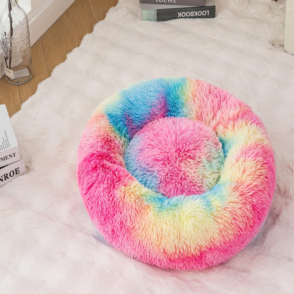 Indoor Donut Bed for Cats and Dogs Plush Soft Fluffy Faux Fur Cat Cave Bunny Bed Non-Slip Bottom Pet Beds Bunny Pillow for Small Puppies Rabbit Pillow with 3Kg Pet
