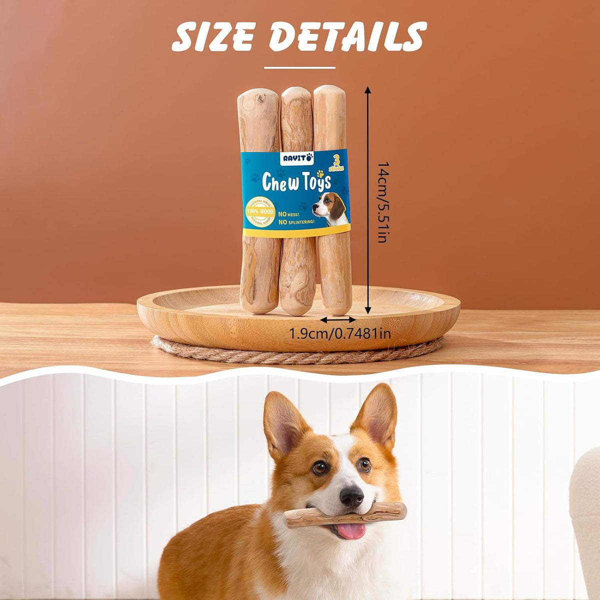 3 Pack Coffee Wood Dog Chew Toy - S, Dogs Chew Toys