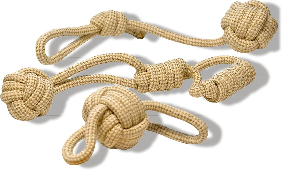 - Hemp Dog Toys, Made from Hemp Fibre & Organic Cotton, Gentle on Teeth & Gums - Sustainable, Natural, & Non-Toxic Materials, Suitable for All Breeds - Set of 3