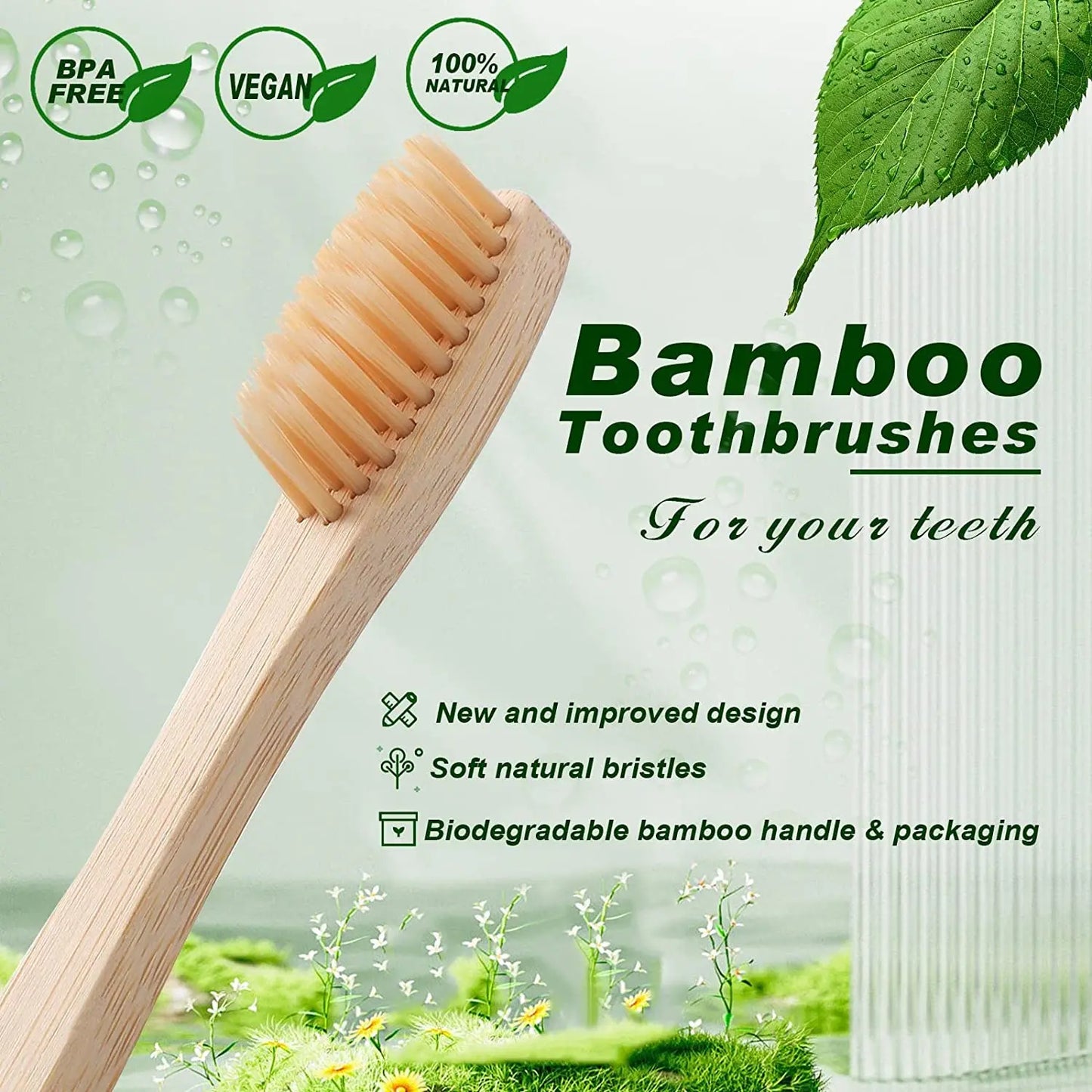 100 Pack Eco Friendly Natural Bamboo Toothbrushes,Soft Bristle Vegan Organic Wooden Travel Hotel Tooth Brush for Adults & Kids