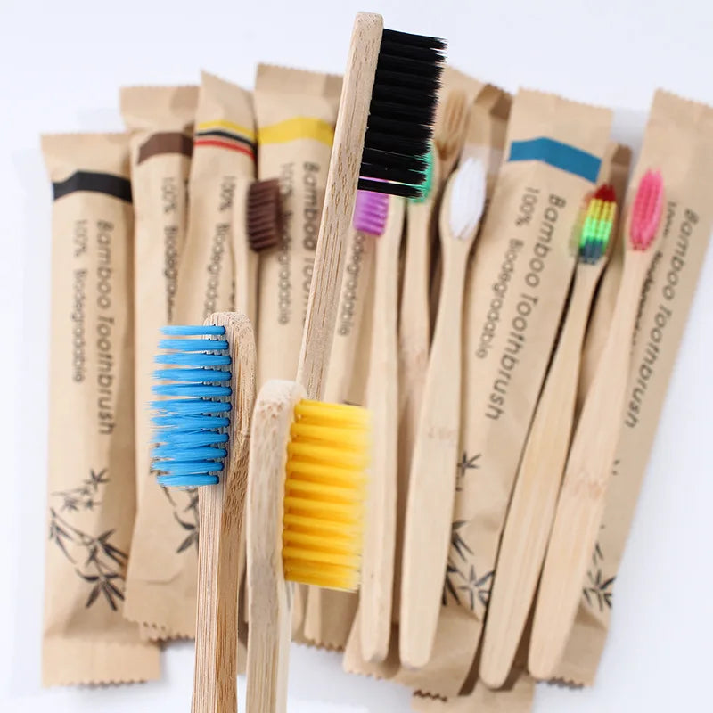 100 Pack Eco Friendly Natural Bamboo Toothbrushes,Soft Bristle Vegan Organic Wooden Travel Hotel Tooth Brush for Adults & Kids