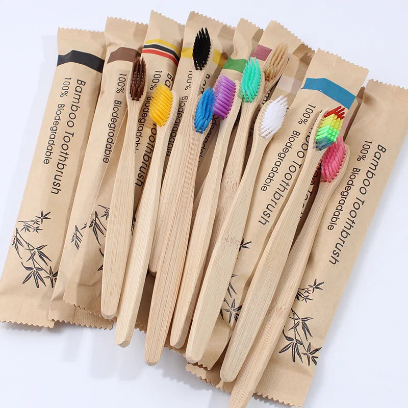 100 Pack Eco Friendly Natural Bamboo Toothbrushes,Soft Bristle Vegan Organic Wooden Travel Hotel Tooth Brush for Adults & Kids
