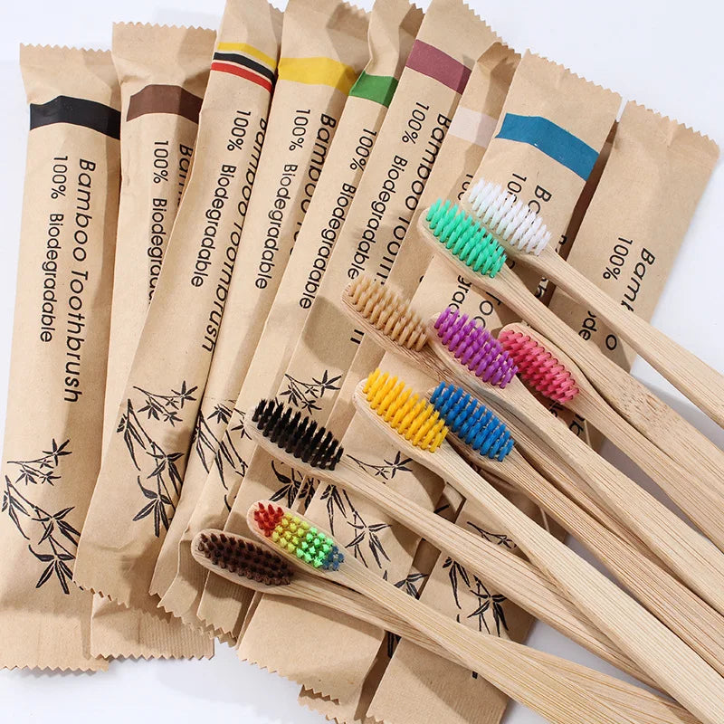 100 Pack Eco Friendly Natural Bamboo Toothbrushes,Soft Bristle Vegan Organic Wooden Travel Hotel Tooth Brush for Adults & Kids