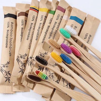 100 Pack Eco Friendly Natural Bamboo Toothbrushes,Soft Bristle Vegan Organic Wooden Travel Hotel Tooth Brush for Adults & Kids