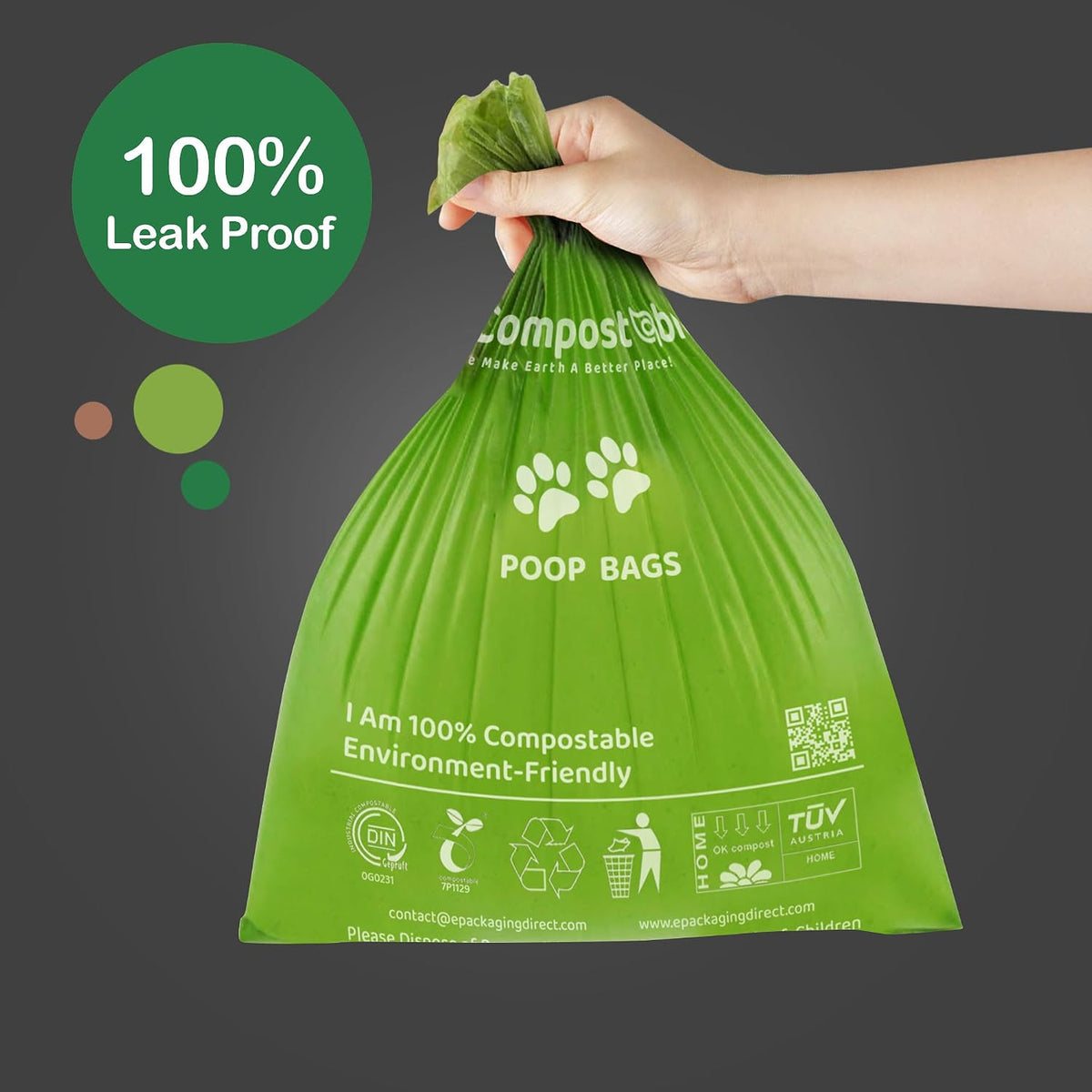 Eco-Friendly Poop Bags Compostable Cat Poop Bags - 360 Count (24 Roll) Unscented, Leak-Proof, Compostable Waste Bags for Dogs & Cats, 23X33Cm Green