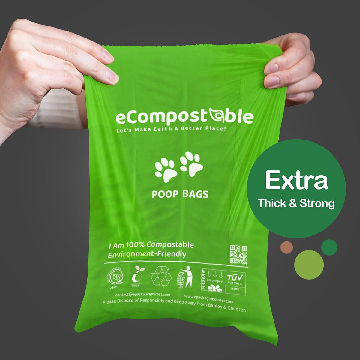 Eco-Friendly Poop Bags Compostable Cat Poop Bags - 360 Count (24 Roll) Unscented, Leak-Proof, Compostable Waste Bags for Dogs & Cats, 23X33Cm Green