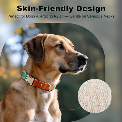 Genuine Leather & Hemp Dog Collar, Adjustable, Gentle & Stylish