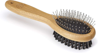 Bamboo Combi Brush, for Grooming Dog, Cat, Puppy with Smooth Short and Medium Hair Coats, Handmade from Natural Sustainable Bamboo, Small,Brown