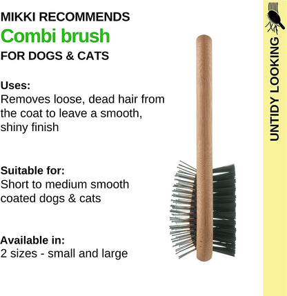 Bamboo Combi Brush, for Grooming Dog, Cat, Puppy with Smooth Short and Medium Hair Coats, Handmade from Natural Sustainable Bamboo, Small,Brown