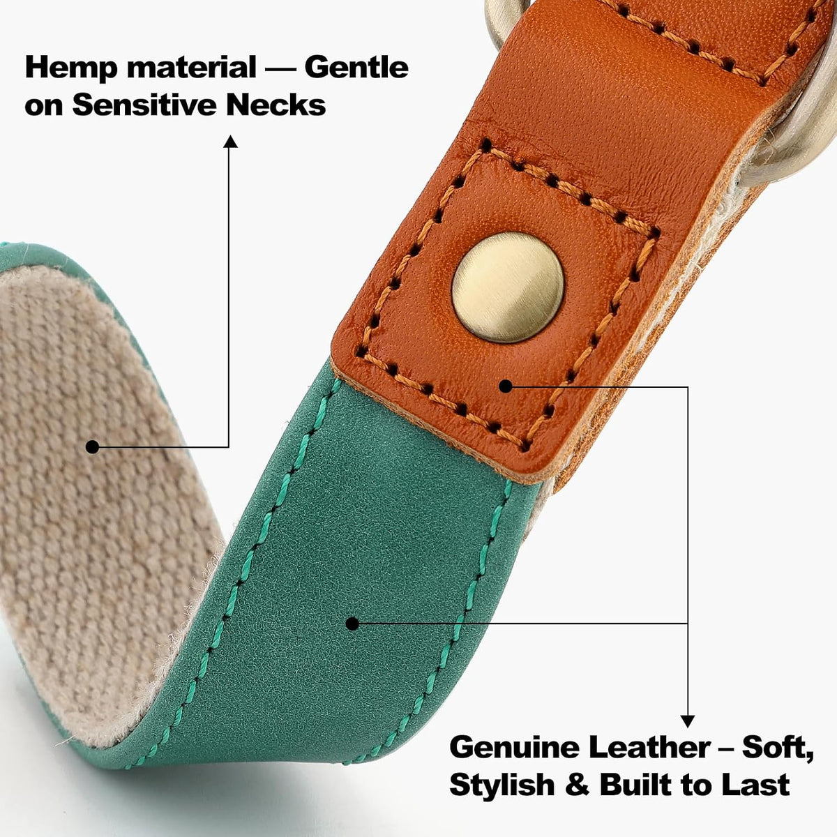 Genuine Leather & Hemp Dog Collar, Adjustable, Gentle & Stylish
