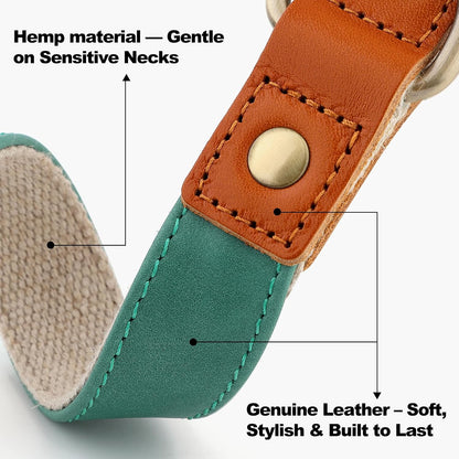 Genuine Leather & Hemp Dog Collar, Adjustable, Gentle & Stylish