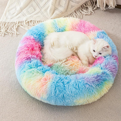 Indoor Donut Bed for Cats and Dogs Plush Soft Fluffy Faux Fur Cat Cave Bunny Bed Non-Slip Bottom Pet Beds Bunny Pillow for Small Puppies Rabbit Pillow with 3Kg Pet