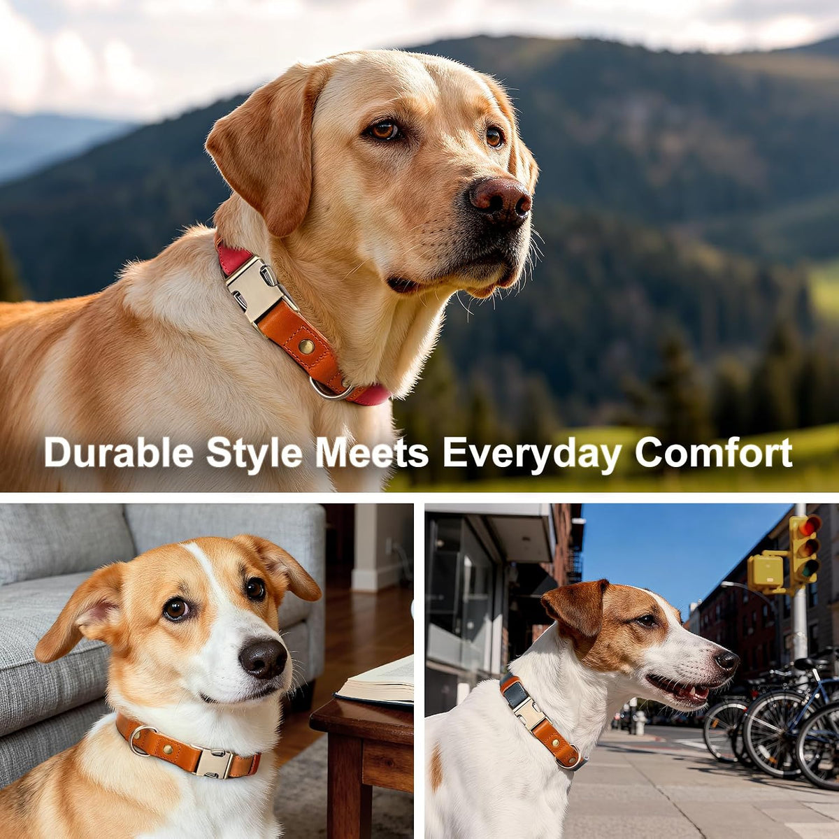 Genuine Leather & Hemp Dog Collar, Adjustable, Gentle & Stylish