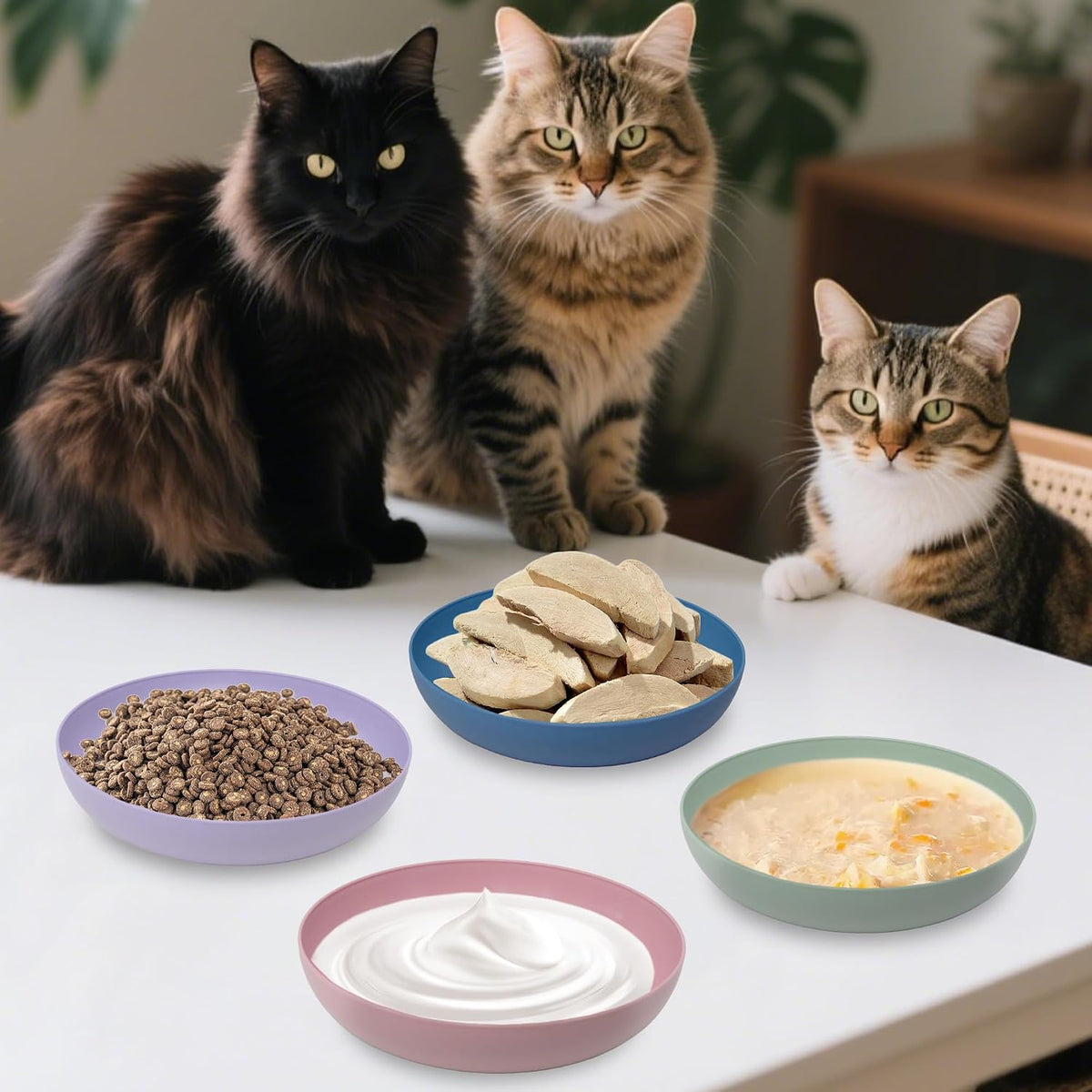 8 Pack Cat Bowls Whisker Friendly, Cats Food and Water Bowl, Durable Wide Wheat Straw Pet Feeding Dishes Plate for Indoor Outdoor Cats