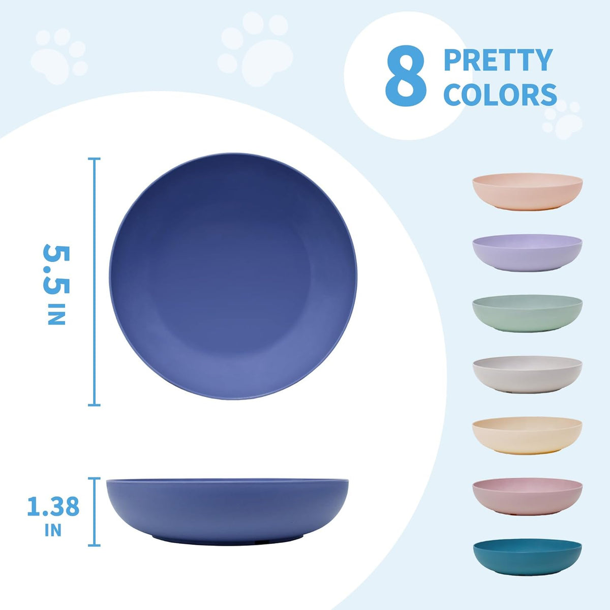 8 Pack Cat Bowls Whisker Friendly, Cats Food and Water Bowl, Durable Wide Wheat Straw Pet Feeding Dishes Plate for Indoor Outdoor Cats