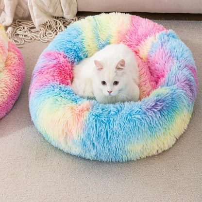 Indoor Donut Bed for Cats and Dogs Plush Soft Fluffy Faux Fur Cat Cave Bunny Bed Non-Slip Bottom Pet Beds Bunny Pillow for Small Puppies Rabbit Pillow with 3Kg Pet