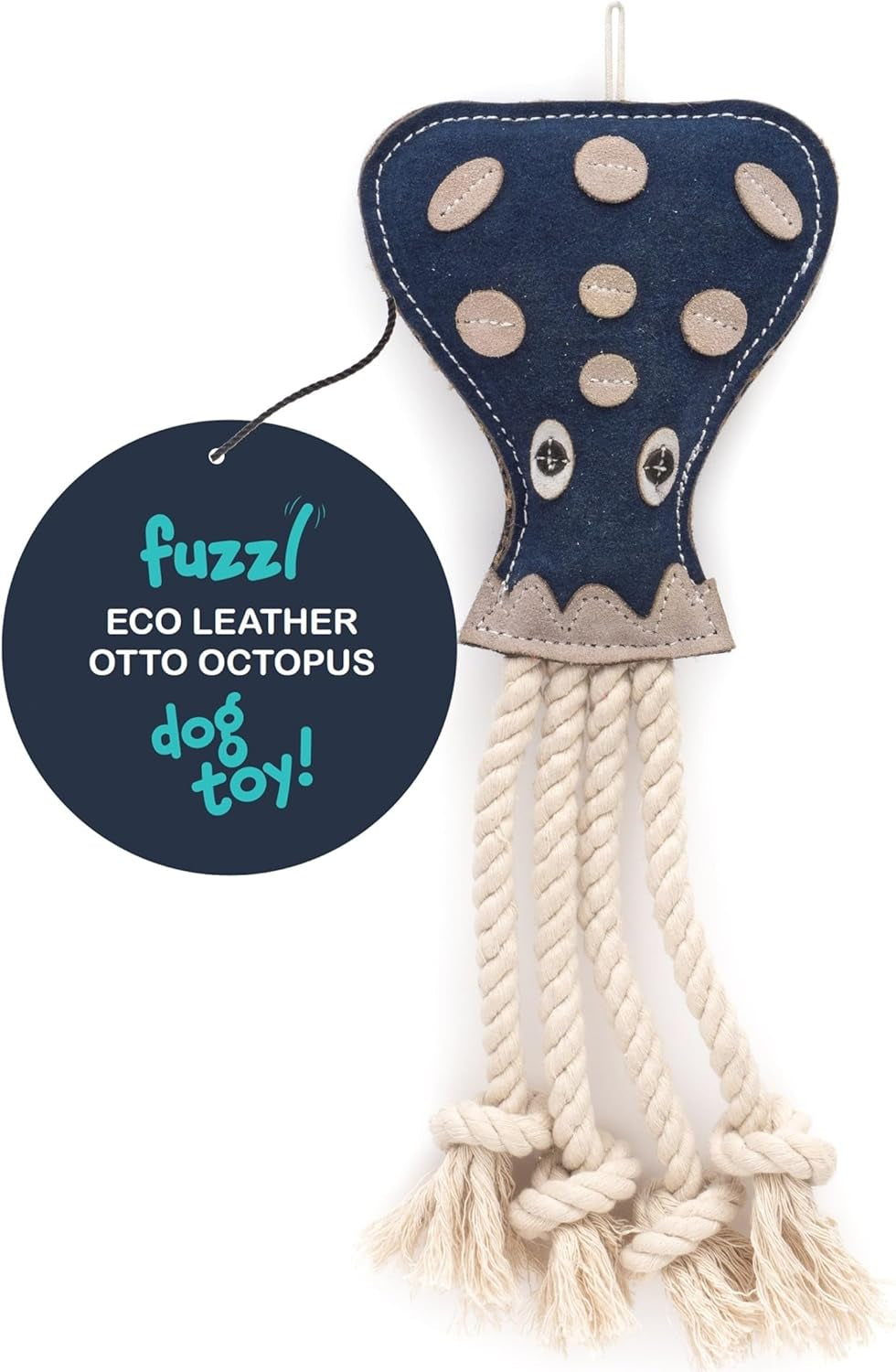 Eco Leather Otto Octopus Dog Toy - Durable Double Stitched Chew Toy with Natural Jute Filling & Cotton Lining - Eco-Friendly Interactive Toy with Rope Tentacles for Fetch, Play & Teeth Cleaning