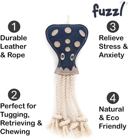 Eco Leather Otto Octopus Dog Toy - Durable Double Stitched Chew Toy with Natural Jute Filling & Cotton Lining - Eco-Friendly Interactive Toy with Rope Tentacles for Fetch, Play & Teeth Cleaning